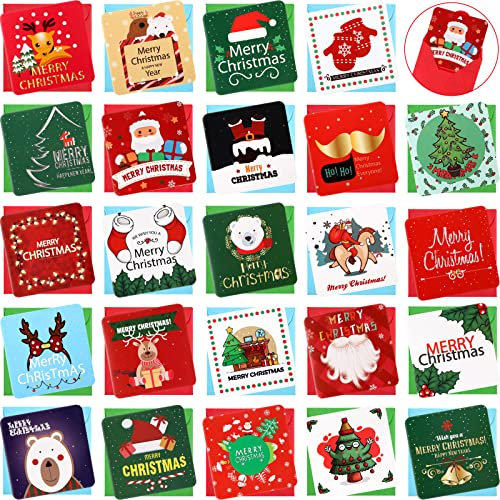 Outus Mini-Weihnachtskarten mit Umschlägen, 48 Stück, 6,9 x 6,9 cm, Weihnachten