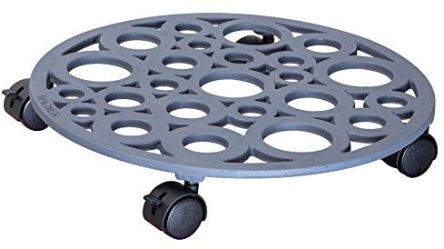 WAGNER design yourself Support à roulettes pour Pot de Fleur Bubble Ø 38 x 6,5 cm I pour l'intérieur + l'extérieur I Roule Pot en Fonte, Gris Ardoise I 2 Freins I Capacité de Charge 75 kg - 20092001