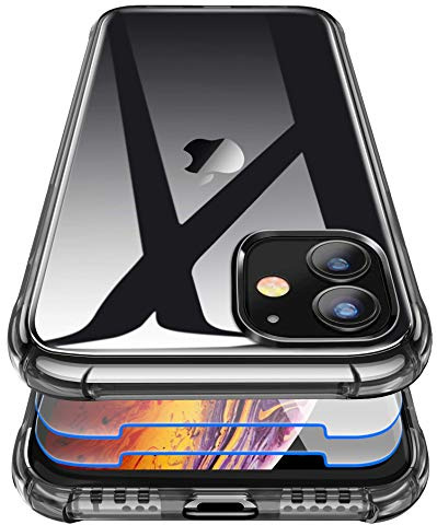 Garegce Case Compatible with iPhone 11, 2 Packs Screen Protectors, Clear Shockproof Bumper Cover, Soft Silicone Anti Scratch Protective Phone Case Compatible with iPhone 11-6.1 inch-Black