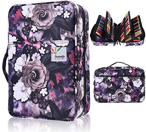 Shulaner 300 Slots Federmäppchen Hält 300 Bleistifte oder 200 Gelschreiber mit Reißverschluss Verschluss Nylon Pen Organizer mit große Kapazität Coloured Pencil Case - Grau Rose