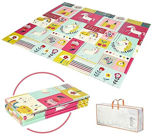 COSTWAY Baby Spielmatte faltbar, Babymatte doppelseitig, Krabbelmatte aus XPE Material, Krabbeldecke, Spielteppich für Babys, Säuglinge und Kleinkinder, 200 x 180 cm (Rosa)