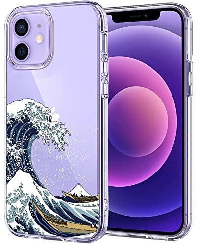 Unov Hülle Kompatibel mit iPhone 12 iPhone 12 Pro Hülle klar Transparent Schlanke Schutzhülle Weich TPU Stoßstange Geprägtes das Muster Stoßdämpfung 6.1 Zoll (Große Welle)