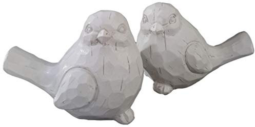 Birch & Bliss Chubby White Modern Farmhouse Birds - Set of 2 - Carved Rustic Distressed Bird Figurine Home Accents | Mother's Day - Womens Gift | Beautiful Wedding - Easter, Spring Decor