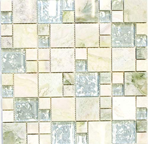 Mosaikfliese Transluzent gold hellgrün Kombination Glasmosaik Crystal Stein Onyx gold MOS88-MC639_f