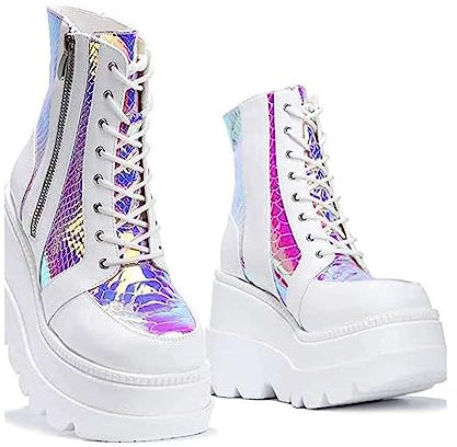 Stivaletti con zeppa per Donna Stivaletti con plateau Tacchi alti Stringate Autunno Inverno Eleganti sneakers casual