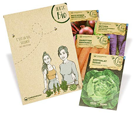Bio Hochbeet Set Beet-Box Sisters - Samen Maier - Bio Saatgut: Karotten, Rettich, Rote Rüben, Kopfsalat