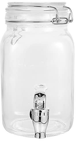 UPKOCH 1L Bocal en Verre Distributeur de Boissons avec Couvercle Transparent Large Bouche Bocaux de Conserve avec sans Fuite Robinet Scellé Boîtes Verrerie Lanceur pour Jus De L' Eau