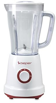 BEPER P102FRU500 Frullatore 1,5 L, 500 W, 4 Lame Acciaio Inossidabile Removibili,2 Velocità e Funzione Pulse, Coperchio con Foro, Base antiscivolo,Rosso