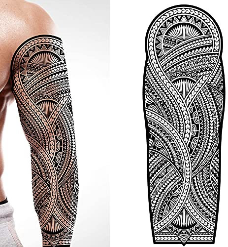 Tatodays temporäres tattoo mit vollem arm, zum aufkleben, körperkunst, transfer, tribal, polynesisch, hawaiianisch, aztekisch, kostüm, herren und damen, fake-temp-tattoo, cosplay