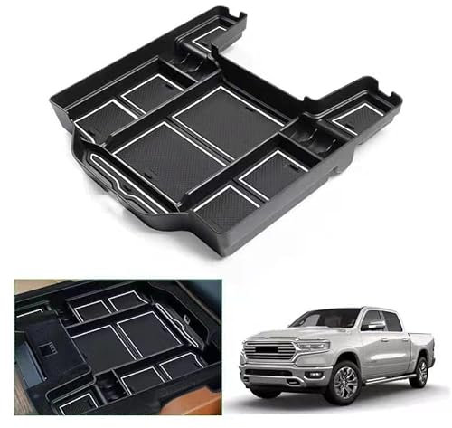 GAFAT Der Neu D odge RAM 1500 2019-2024 2025 Mittelkonsole Aufbewahrungsbox, RAM 1500 2023 Armlehne Organizer Tray Mittelarmlehne Handschuhfach, RAM 1500 Zubehör (Weiß)