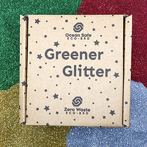 Greener Glitter 100% Plant not Plastic, No Guilt Biodegradable and Fully Compostable, Eco, Ocean Safe, Zero-Waste, Multi Pack (Fine Grain) - Red, Green, Gold and Silver (40g Total)