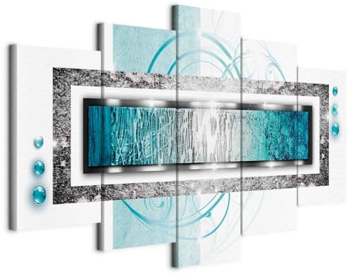 B&D XXL - Akustikbild Abstrakt 5 tlg Bilder Akustikschaum Schallschutz Wand Deko Kunst Akustikpaneele Wandpaneele Schalldämmung Wandbild Schallabsorber Akustikplatten Ornament Textur Perlen blau weiß