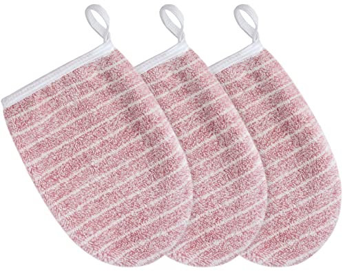KinHwa Microfibre Face Mitts Reusable Soft Face Cloth Makeup Remover Cleansing Mitt for Face Skin with Just Water 13cmx20cm 3 Pack Pink