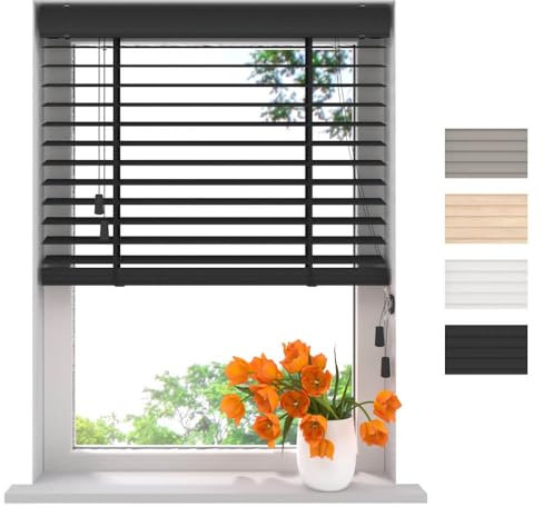 Radeco® Bambus Jalousie innen schwarz 120 x 175 cm, 50mm Lamellen aus Bambus Holz, Breiten von 50 bis 250 cm erhältlich, innenjalousie, Fenster jalousien