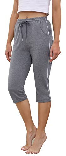 Gyabnw Jogginghose Damen 3/4 Sportbekleidung Sport Damen 100% Baumwolle Training Hose Fitness Damen Freizeit B-dunkelgrau,L