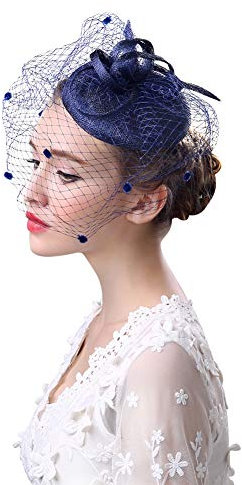 ITODA Fascinator Hut Netz Feder Hochzeitshut Retro Damen Netzschleier mit Haarclip Pillbox Hut Braut Haarschmuck Hochzeit Party Haarspange mit Blumen Hochzeitshut 20er Kopfschmuck Teeparty Kirche