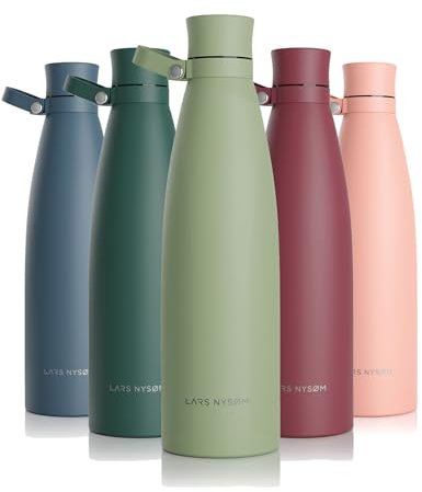 LARS NYSØM Borraccia Termica 750ml in Acciaio Inox | Bottiglia isolata 0.75 litro | Bottiglia d'Acqua a Tenuta stagna per Sport, Bicicletta, Cane, Bambino, (Sage Green, 750ml)