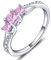 YL Verlobungsring 925 Sterling Silber Prinzessin geschnitten Oktober Geburtsstein Turmalin Rosa 3 Stein Ehering für Damen Braut(Größe 56）
