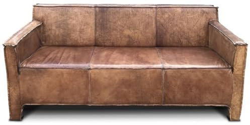 Casa Padrino Luxus Vintage Leder Sofa 185 x 66 x H. 82 cm Echtleder Wohnzimmer Sofa - Luxus Echtleder Möbel, Lederfarbe:Vintage Cognac