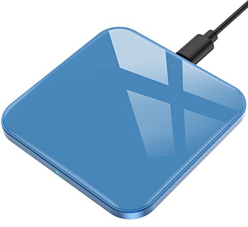 AGPTEK Wireless Charger, Qi-Certified 15W Max Fast Wireless Charging Pad Compatible with iPhone 16/15/14/13/12/11/11 Pro/XR/XS/8, for Samsung S25/S24/S23/S22/S21/S20, AirPods Pro, Blue (No AC Adapter)