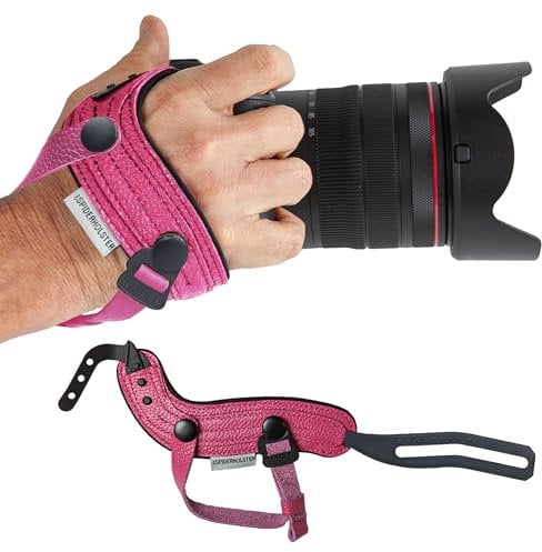 Spider Holster - SpiderPro Camera Hand Strap v2 with Snap Assembly and Optional Wrist Strap – DSLR and Mirrorless Compatible (Pink) - Genuine Leather + Memory Foam