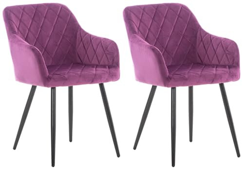CLP Set di 2 sedie da Pranzo Shila I Rivestimento in Tessuto o Velluto I Sedia Imbottita con braccioli, Colore:Viola, Materiale:Velluto
