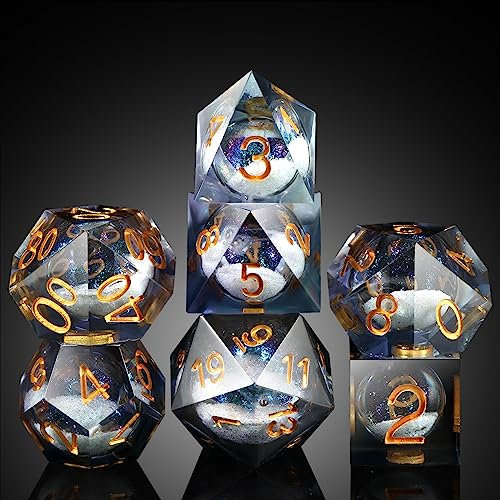 DNDND Flüssige DND-Würfel mit scharfer Kante, ein vollständiger Satz flüssiger D&D-Würfel mit Geschenk-Etui für Dungeons und Drachen-Spiele (graue Flüssigkeit)