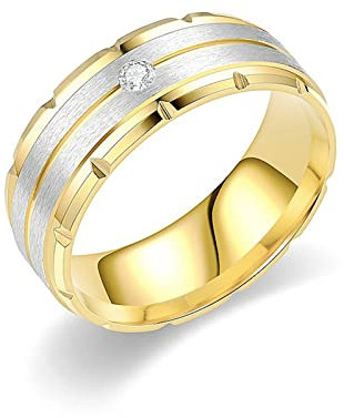 Epinki Edelstahl Ringe Verlobung Ringe, 8MM Mattiert Verlobungsring mit Funkelndem Weiß Zirkonia, Gold Eheringe Hochzeitsring für Damen Herren, Größe 62 (19.7)