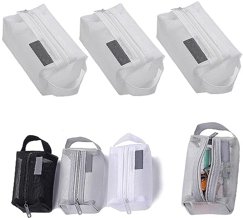 Portable Square Mesh Storage Bag,Square Mesh Coin Purse,Mesh Makeup Bag with Zipper,Multi-Functional Transparent Handheld Organizer Bag Card Case,Large Capacity Storage Bag (White)