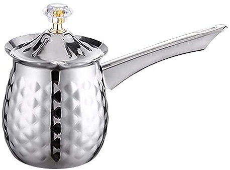 VUIUYOIES Authentic Turkish Coffee Pot with Long Handle for Cafe, Silver, 600ml