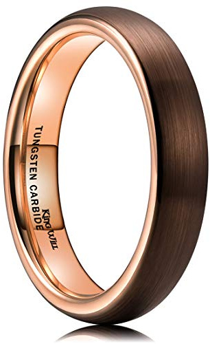 King Will Duo 4mm Dome Brown Tungsten Carbide Wedding Band Ring Rose Gold Inside Comfort Fit 11