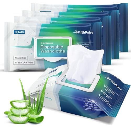 Disposable Body Wipes For Adults (5 x 40 Packs) - Premoistened Body Wipe For Adult Bathing Infused With Aloe and Lanolin - Alcohol-Free Wipes For The Elderly Extra Large - 20x30 cm Washcloths
