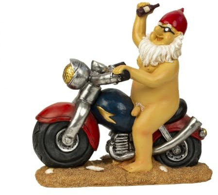 Geschenk-Himmel Gartenzwerg Nackter Zwerg auf Motorrad ca. 32 cm hoch