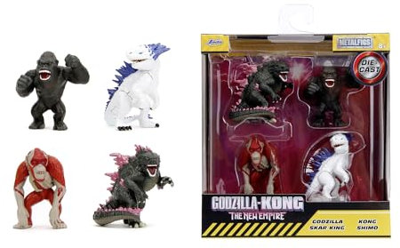 Jada Toys Juego de 4 Figuras Godzilla x Kong (Godzilla, King Kong, Shimo, Skar King) – 4 Figuras coleccionables MonsterVerse de Metal, 6,5 cm Cada una, para Fans y coleccionistas a Partir de 8 años,