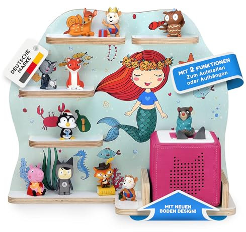 stadtecken Holzregal für Musikbox I passend für die Toniebox und ca. 35 Tonies I Perfekte Aufbewahrung im Kinderzimmer I zum Aufstellen oder Aufhängen (Meerjungfrau)