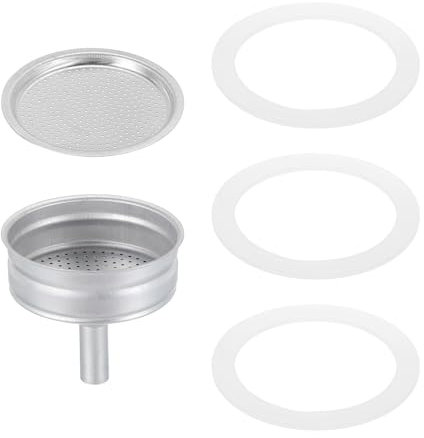 sourcing map Pièces de rechange pour cafetière expresso en aluminium avec 1 filtre et 3 joints d'étanchéité en silicone, 1 entonnoir 56 x 48 x 3 mm pour cafetière à moka 3 tasses (argent)