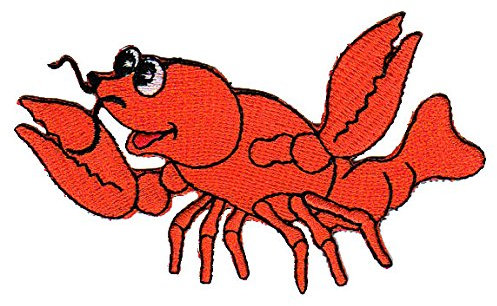 Krebs Orange Krabbe Aufnäher zum aufbügeln oder aufnähen Bügelbild Aufbügler für Kleidung gestickter Bügelflicken Languste Hummer Applikation Patch Größe 5,5 x 9,5 cm