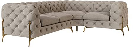 S-Style Möbel Milton Ecksofa 4-Sitzer Eckcouch Rechts Chesterfield-Ecksofa Sofa mit goldenen Metallfüßen Wohnzimmer Couch Möbel Freistehende Polster Sofas & Couches Dunkel Cremefarben 262x200x73cm