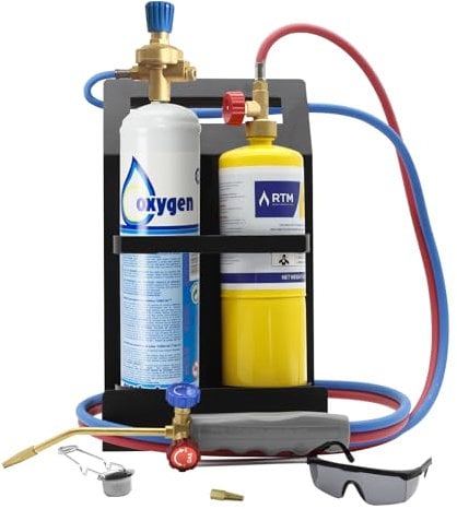 RTMMFG Oxygen MAPP - Kit de antorcha, soporte para tanque, gafas y encendedor de chispa de pedernal (cilindros de gas no incluidos)