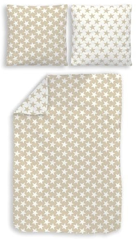 Träumschön Premium Bettwäsche 155x220 + 80x80 cm - Sterne Design Beige - Sommer Bettwäsche aus Baumwolle – Weich, Atmungsaktiv & Hautfreundlich - bügelfrei