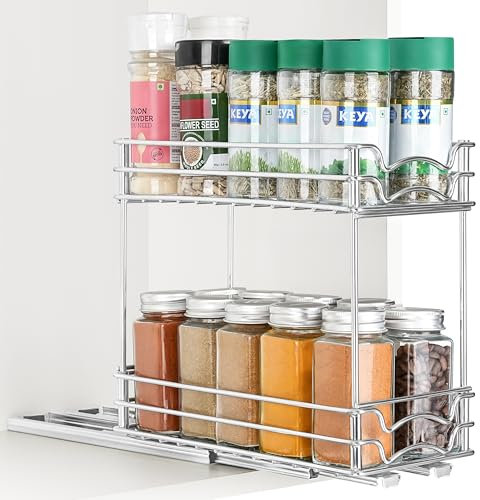 Winter Shore Organizador Especias Extraíble de 2 Niveles - Cajones Deslizables para Armarios de Cocina - Estanterias Almacenaje Deslizables Bajo Fregadero - Organizador Fregadero para Despensas