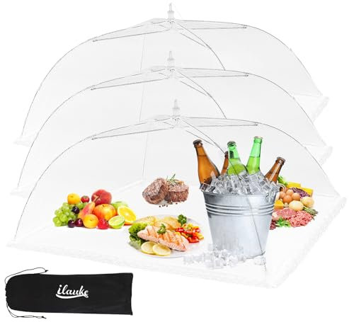 ilauke Extra Große Fliegenhaube, 3 Stück 100 x 60cm Mesh Abdeckhauben für Lebensmittel Faltbare, Lebensmittelabdeckung für Outdoor Essen Lebensmittel Grill Partys Buffets Camping Picknicks,BBQ