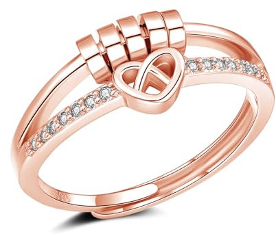 Deyanse Anxiety Ring for Women, 925 Sterling Silver Fidget Ring for Anxiety, Adjustable Open Anti-Anxiety Rings, Spinner Thumb Rings with Worry Beads & Zirconia, Stress Relief Ring with Jewellery Box