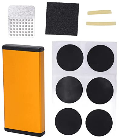 ANKROYU Fahrradreifen-Reparatur-Werkzeugset, Fahrradreifen-Patchset aus Aluminiumlegierung, tragbare Reparaturset-Box ohne Kleber, tragbares Fahrradreifen-Reparaturset zum (Gold)
