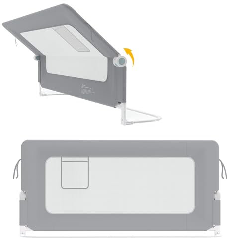 SUBTLETY Barrera de seguridad para cama de bebé de 1 lado, juego de barandilla plegable de 72 a 86 cm de altura ajustable, protección contra caídas, con bolsillos, 180 cm, para habitaciones de bebés y