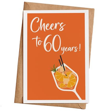 Grusskarte zum Geburtstag Cheers to 60 years mit Umschlag aus Kraftpapier | Grußkarte Karte Billet Geburtstag Holy Aperoli Happy Birthday Mann Frau Drink Aperol orange (KT_062-60)