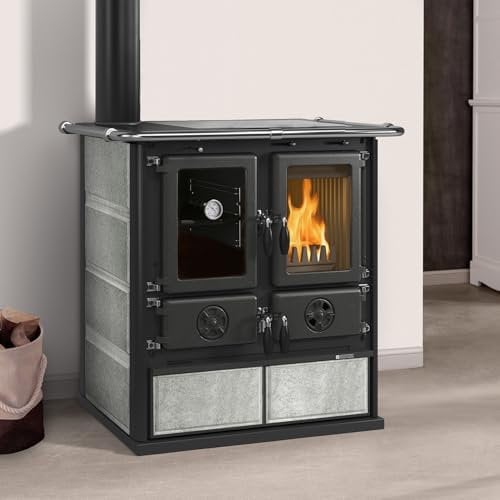 La Nordica Rosetta Sinistra 5.0 Steel Küchenofen Stahl Anthrazit-Schwarz, Verkleidung:Naturstein