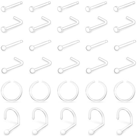 MixPiercing 30 Stück Plastik Nasenpiercing Nasenring für Op, Durchsichtige Bioflex Kunststoff Nase Ohr Helix Piercing Retainer für Mrt Set 0,8mm