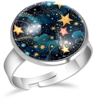 PAFEFO Mädchen-Ringe, Sternbild, Galaxie, verstellbare Größe, personalisierbar, für Damen und Herren, Erinnerungsfotoringe für Frauen, 16 mm, Edelstahl Aus Edelstahl Kristallglas, Kein Edelstein