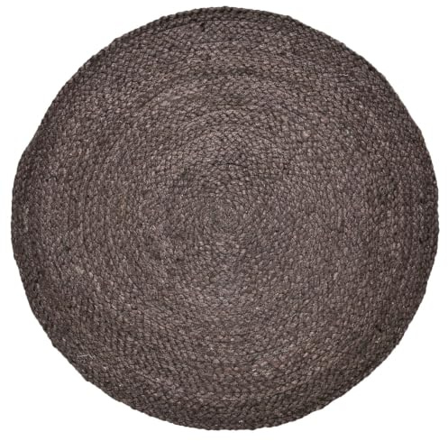 Teppich Abrila aus Jute gefertigt, im modernen Design, in Braun 100 cm | Abrila zeigt handgeflochtene Jute in Braun. Mit 100 cm Durchmesser legt der Teppich eine Jutefläche unter den Couchtisch.